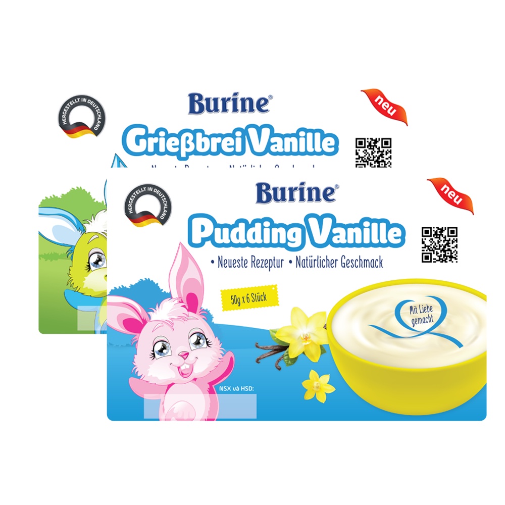 Cháo sữa/ Pudding ăn dặm Burine - HiPP dành cho bé từ 6 tháng tuổi (Vỉ 6 Hũ x 50g)