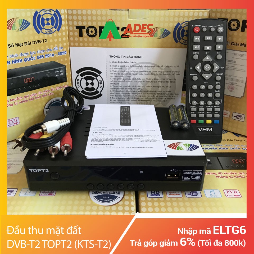 [Mã 154ELSALE2 giảm 7% đơn 300K] Đầu thu mặt đất DVB-T2 TOPT2 (KTS-T2) | Chính Hãng, Giá Rẻ