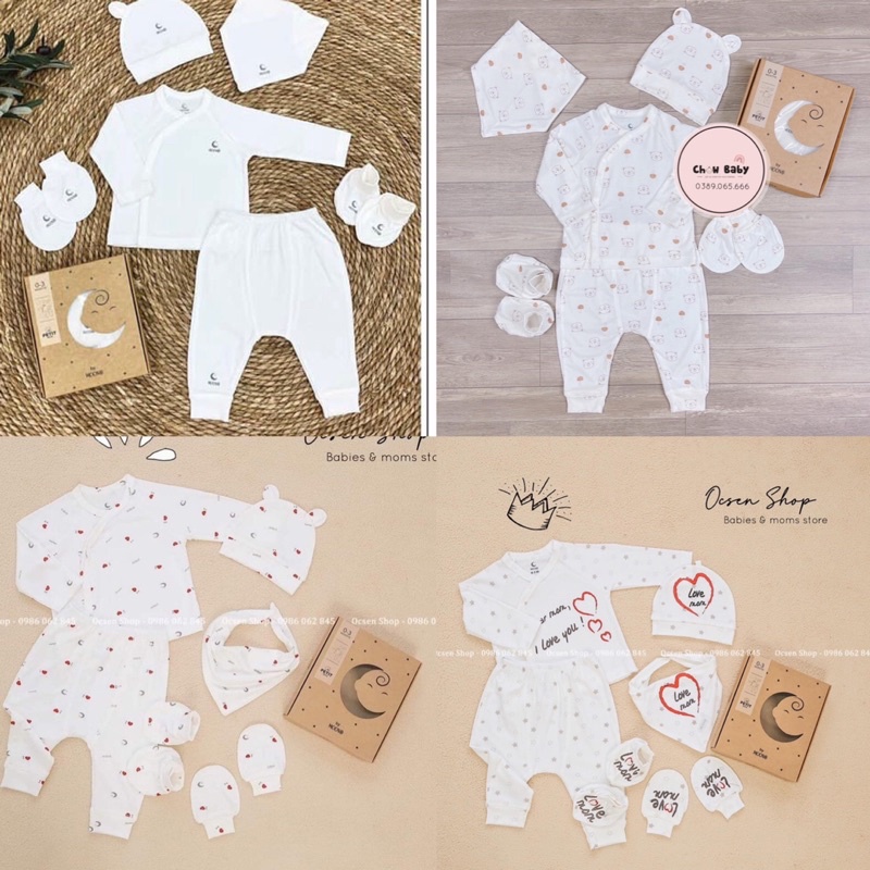 [Moon] Sét dài tay cho bé full phụ kiện. (0-3m)
