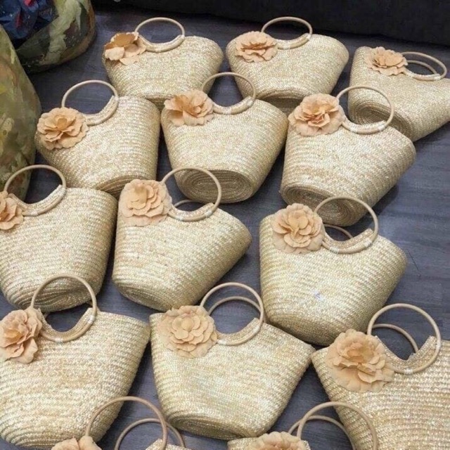 _ Giỏ cói hoa to tay cầm tròn_CHUYÊN SỈ TÚI MŨ CÓI