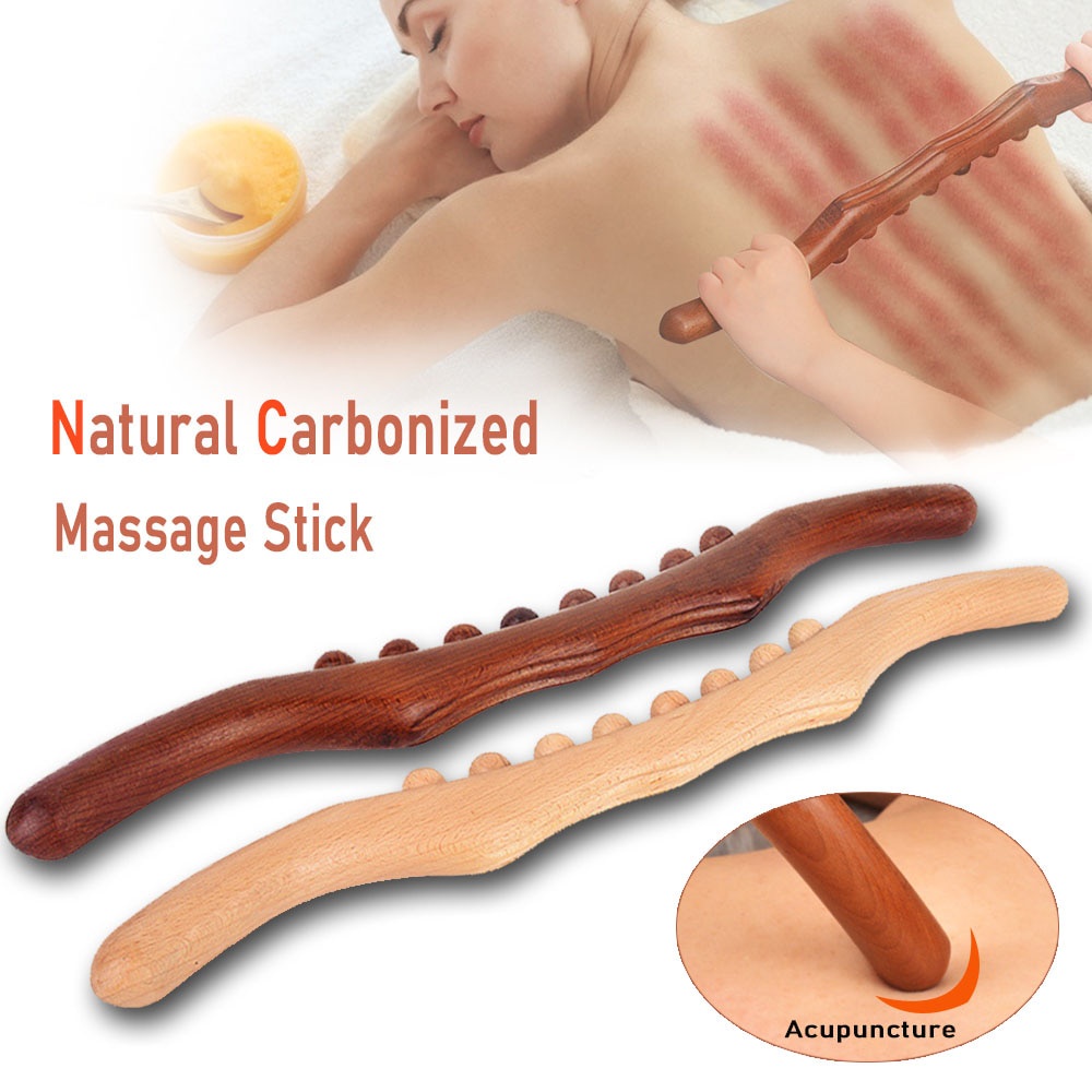 [HCM]53cm Gậy Mát Xa Gua Sha 8 Hạt Bằng Gỗ Carbon Hóa Lưng / Cơ Thể, Gậy Gỗ Giảm Béo-[GM-GSB]