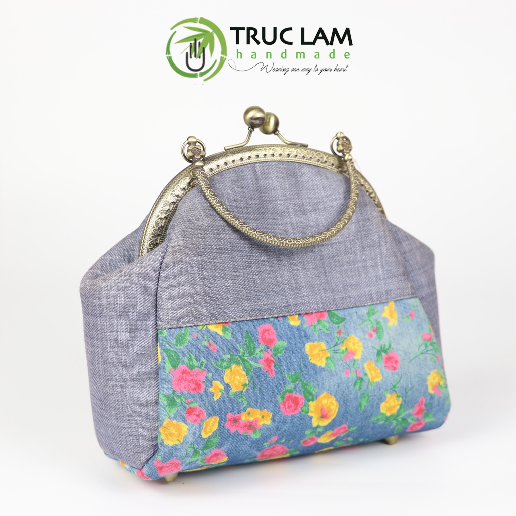 Túi Xách Tay Đeo Vai Thời Trang Nữ Vải Denim Khóa Nẹp Đồng Miệng Cong - Trúc Lâm Handmade
