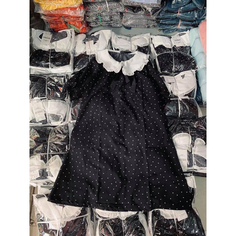 Đầm Nữ Suông Chấm Bi Cổ Bèo Trắng