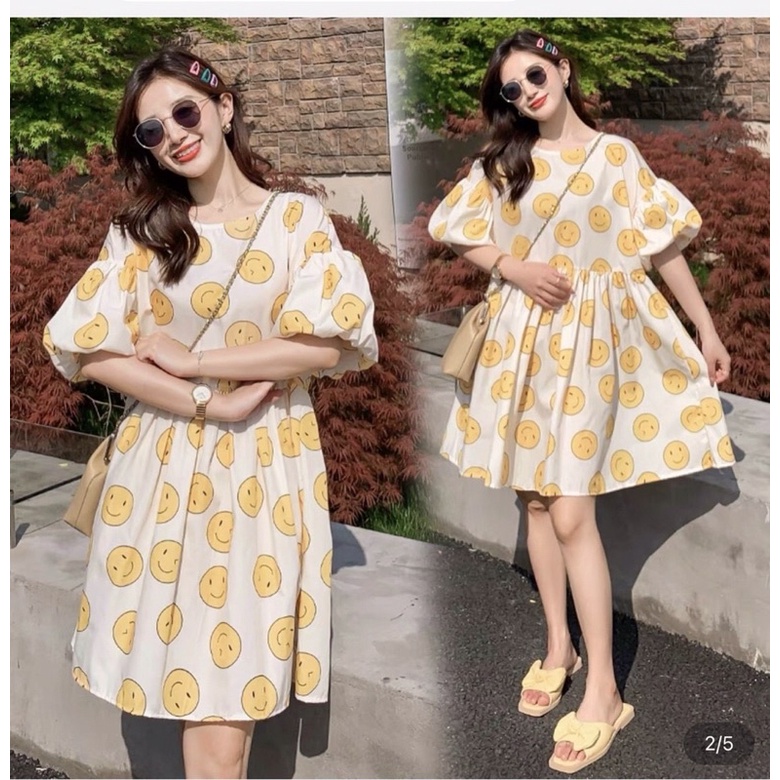 Váy Họa Tiết Mặt Cười From Rộng Bánh Bèo Bầu Bí Bon Chen Chất Thô Mát Dáng Suông Dễ Mặc Giá Bán Tương Tác | BigBuy360 - bigbuy360.vn
