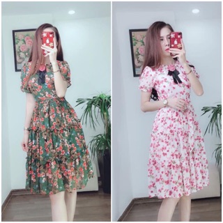 Đầm voan tơ 3 tầng cao cấp thiết kế