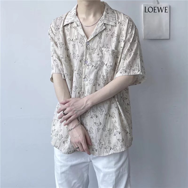 Áo Sơ Mi Tay Ngắn Dáng Rộng Thoáng Khí In Họa Tiết Hoa Cổ Điển Thời Trang Mùa Hè Hàn Quốc Dành Cho Nam 2022