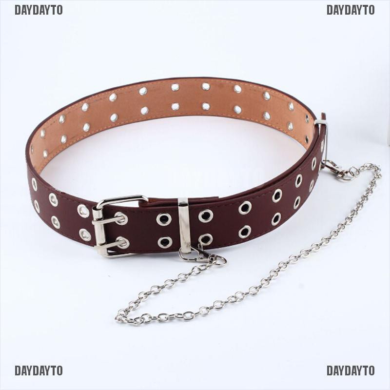 Thắt lưng da màu đen / nâu cài khóa đôi / đơn có thể điều chỉnh phong cách punk cá tính cho nữ