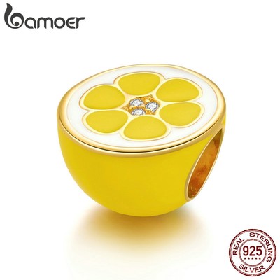 Hạt trang sức Bamoer SCC1590 làm nữ trang DIY chất liệu bạc 925 thiết kế hình quả chanh