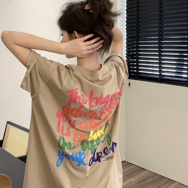 Áo Thun Nữ Ngắn Tay In Chữ Graffiti Thời Trang