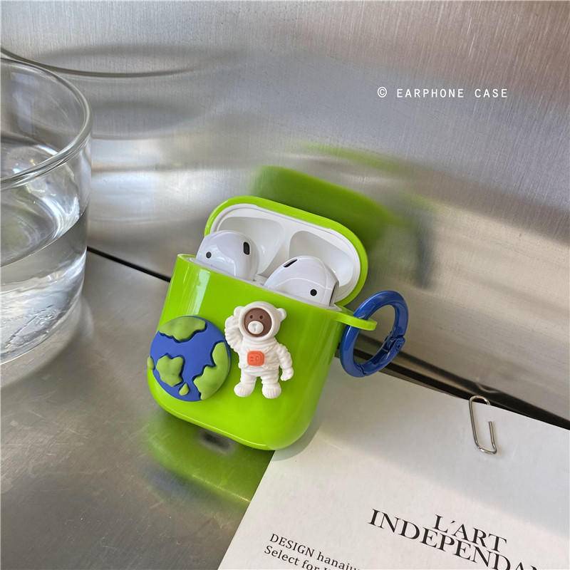Vỏ Bảo Vệ Hộp Sạc Tai Nghe AirPods 1/2 Apple bluetooth Không Dây Họa Tiết Phi Hành Gia 3D Màu Dạ Quang