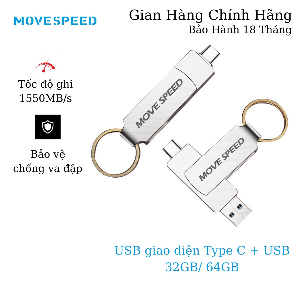 [Mã BMBAU50 giảm 7% đơn 99K] USB OTG 2 in 1 - USB 32GB/64GB MOVESPEED C90b - Truyền Dữ Liệu Tốc Độ Cao 1550Mb/s