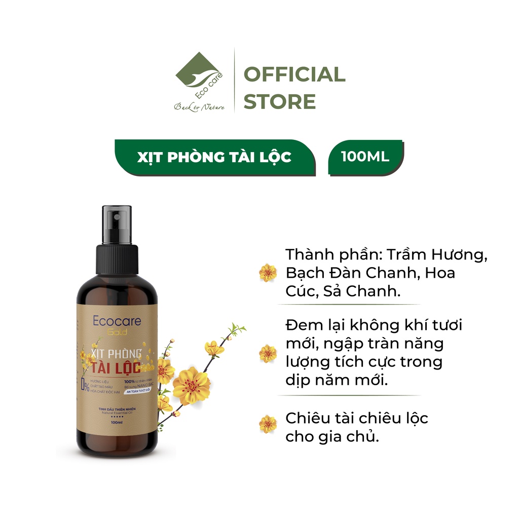 Bình xịt phòng tinh dầu Tài Lộc Ecocare 100ml-Sản phẩm độc quyền Tết 2022