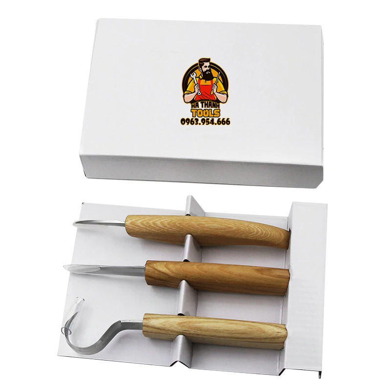 Bộ 3 Dao Đục Tỉa Gỗ Bằng Inox - Tặng Kèm Đá Mài - Bộ Dao Điêu Khắc Gỗ Nhật Bản