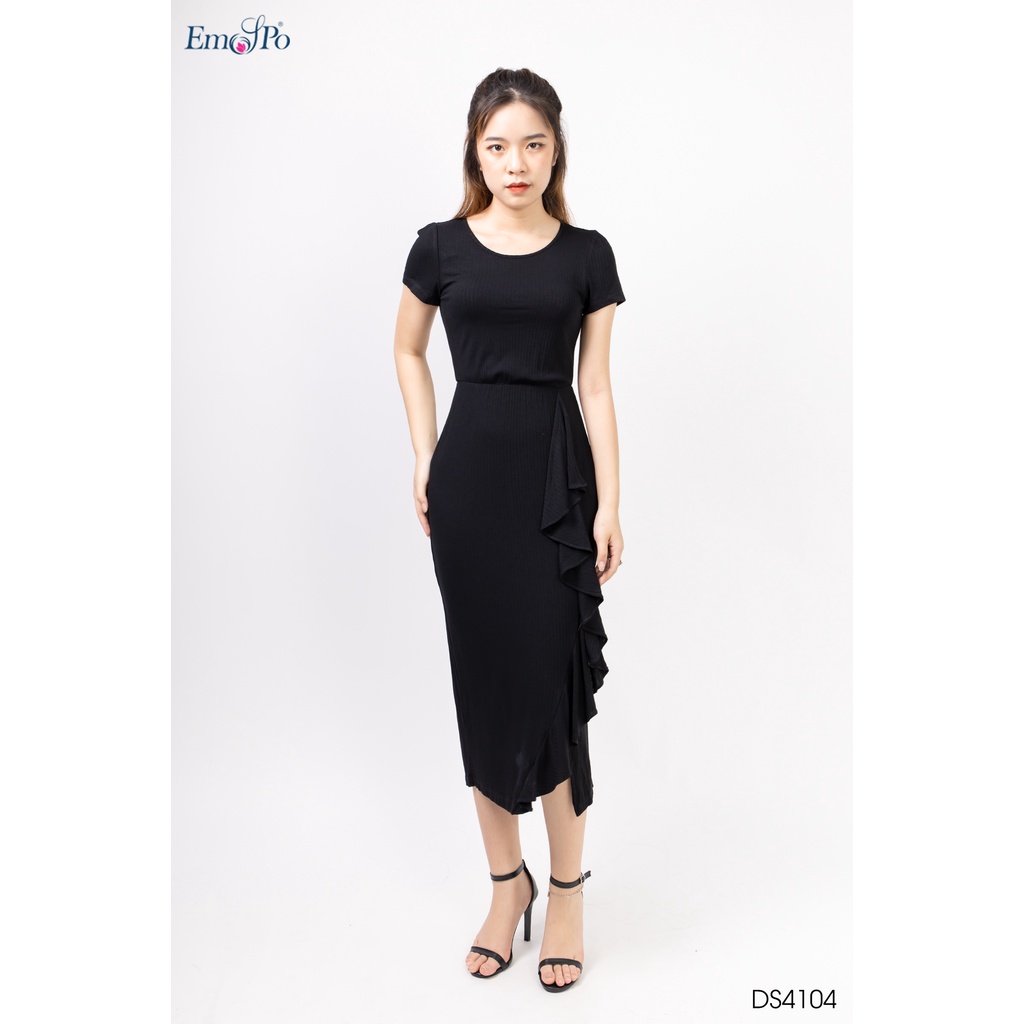 Đầm thun ôm cổ tròn, bèo dọc chân váy Emspo DS4104