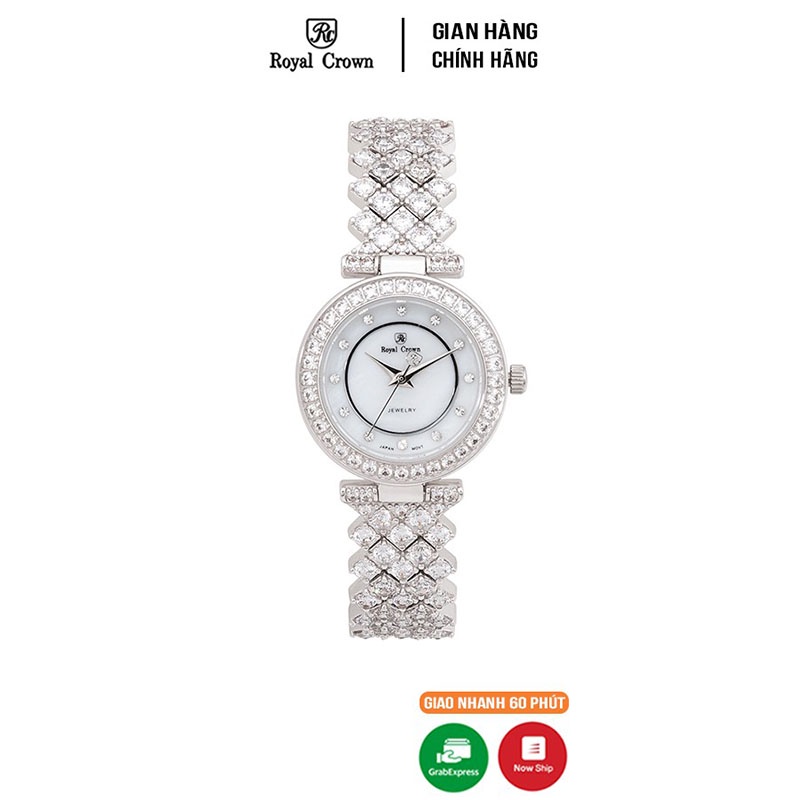 Đồng hồ nữ Chính Hãng Royal Crown 4617 dây đá vỏ trắng