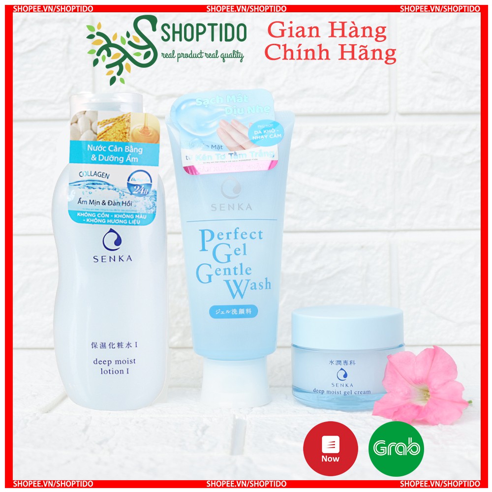 Gel rửa mặt dịu nhẹ, Nước cân bằng và Mặt nạ ngủ Senka Deep Moist cấp ẩm chuyên sâu chính hãng Nhật NPP Shoptido