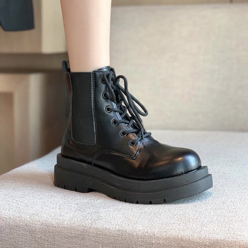 Boots martin cổ ngắn phối chun đan dây đế dày cao 5cm