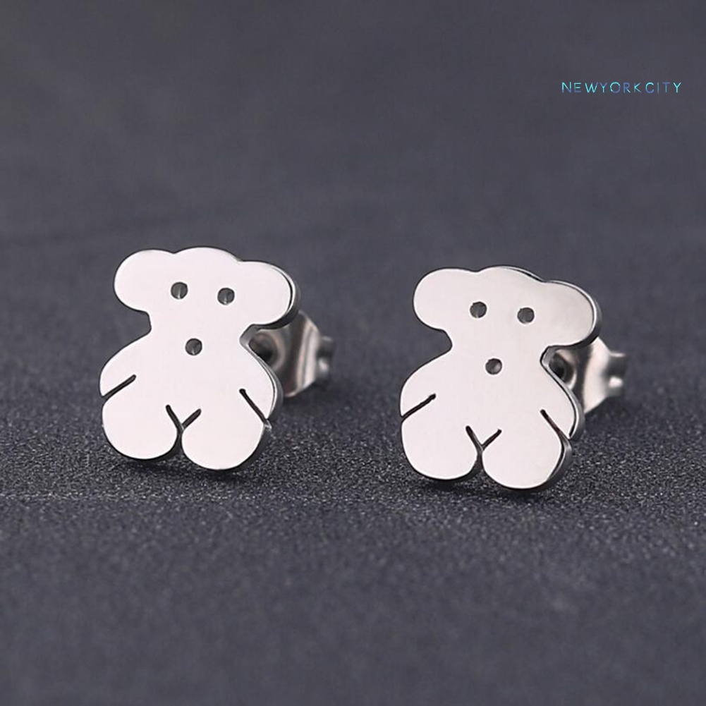 Khuyên Tai Hình Gấu Hoạt Hình Mini Bằng Thép Không Gỉ