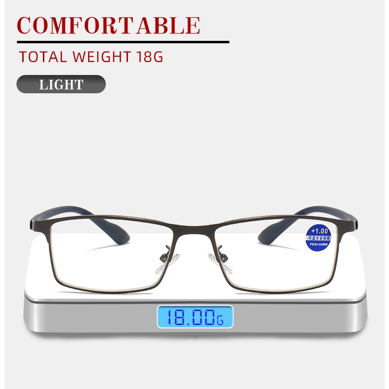Kính đọc sách chống ánh sáng xanh cho nam mới Chất liệu khung kim loại chất lượng cao Kính đọc bảo vệ bức xạ + 100°(+1.00), +150°(+1.50), +200°(+2.00), +250°(+2.50), +300°(+3.00),