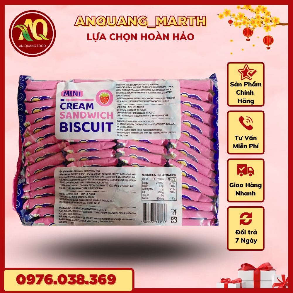 Bánh quy ANQUANG_MARTH, bánh mini bamboo vị sữa ,socola , chanh , dâu gói 600gr-Hàng chất lượng