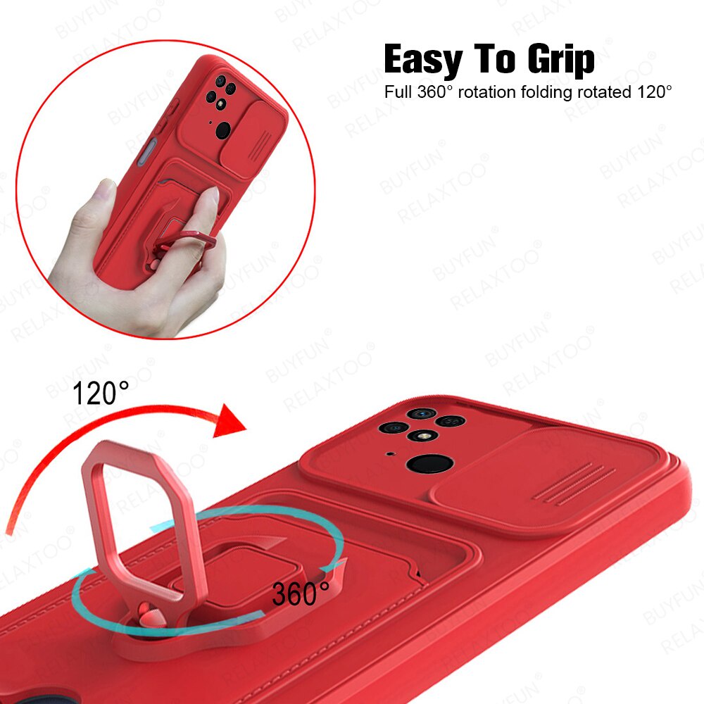 For Xiaomi Redmi 10C 6.71'' Slide Camera Lens Silicone Case For Xiaomi Redmi Redmi 10 C 10C 10C Card Slot Magnet Stand Covers