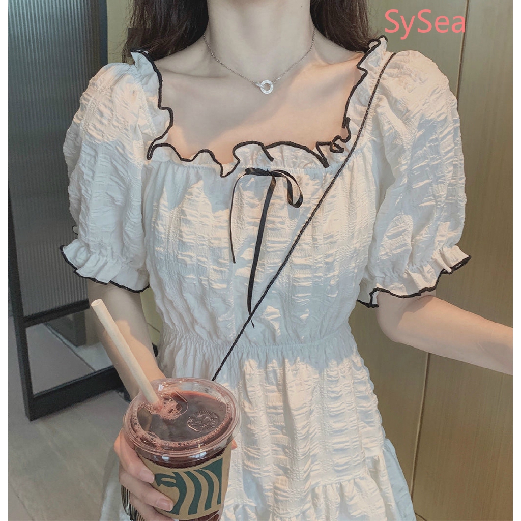 Women's Summer White Puff Sleeve Princess Dress