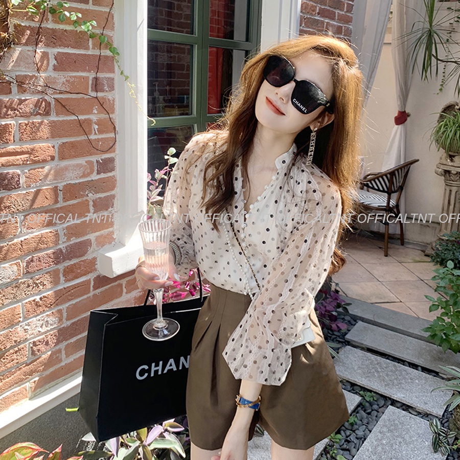 Áo sơ mi nữ ren kiểu hai lớp đẹp form rộng dài tay công sở, sơ mi nữ trắng dáng suông kiểu TNT