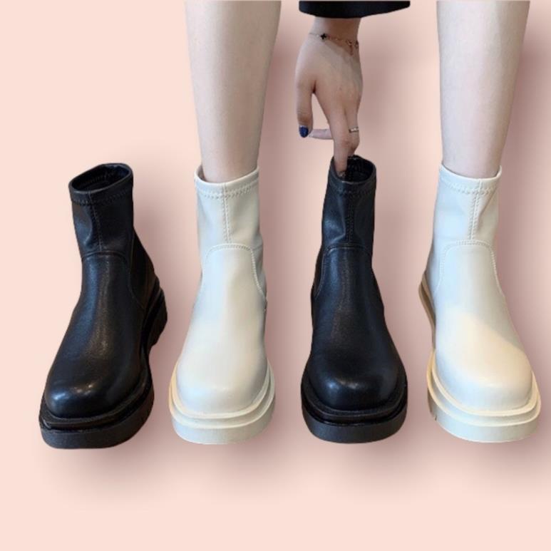 Boots trơn cổ ngắn Ulzzang gót cao 5cm da mềm không khoá 📱