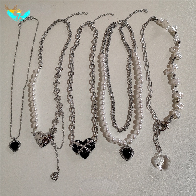 Vòng cổ Mặt Hình Trái Tim Đính Ngọc Trai Thời Trang Cổ Điển Cho Nữ