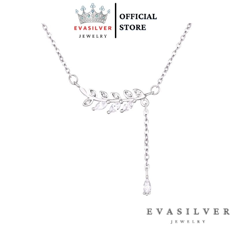 Dây chuyền bạc Evasilver mặt hình lá đính đá thời trang, Vòng cổ chất liệu bạc ta cực đẹp và nữ tính