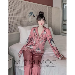 Bộ pijama lụa hoạ tiết quảng châu cao cấp