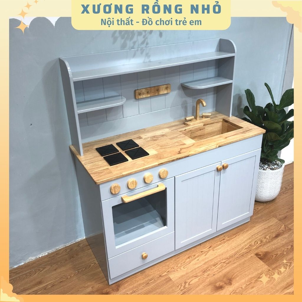 Kệ bếp đồ chơi bằng gỗ-Kệ đồ chơi cho bé-Kệ bếp trẻ em may đo theo yêu cầu-Xương Rồng Nhỏ