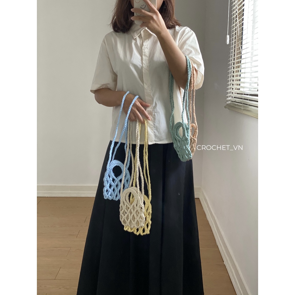 Túi lưới đan móc thủ công, hot trend thời trang, kèm túi vải rút để đồ, chụp hình, đi chơi du lịch