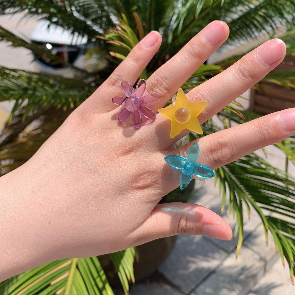 Nhẫn Nhựa Acrylic Trong Suốt Họa Tiết Hoa Nhiều Màu Thời Trang