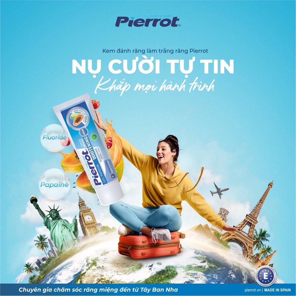 Combo 3 Kem Đánh Răng Làm Trắng Răng PIERROT, Bảo Vệ Men Răng Chiết Xuất Đu Đủ 75ml/Tuýp