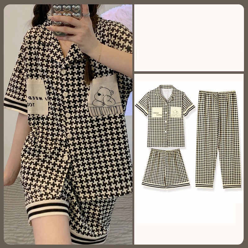 PIJAMA Ngắn Tay Mặc Nhà Set Bộ 3 Chi Tiết SAQ299