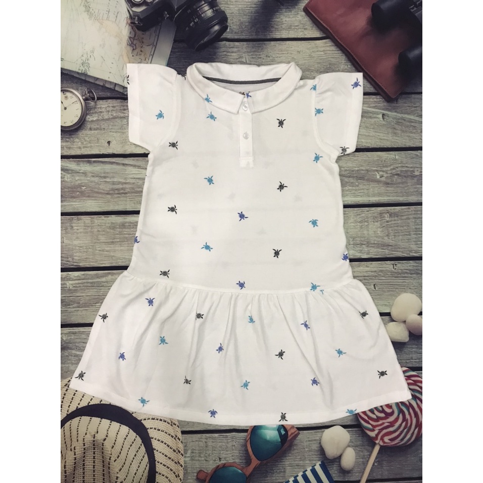 Váy đầm Polo trắng cho bé gái chất cotton thoáng mát có họa tiết rùa nhỏ GD050709PTR