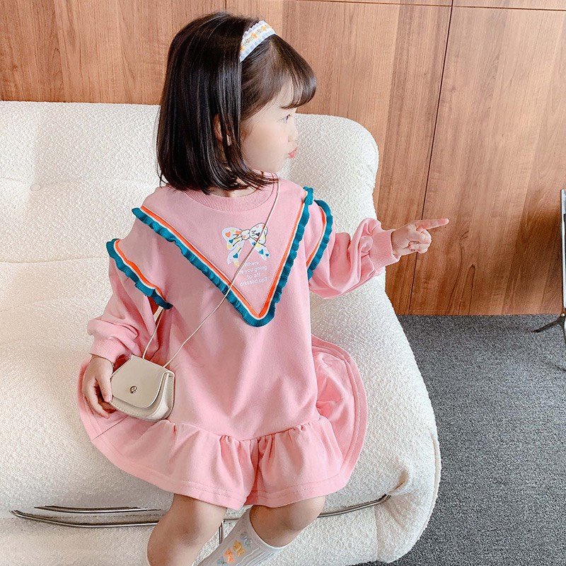 Váy Nỉ Cotton Dài Tay Thu Đông Cho Bé Gái Phong Cách Hàn Quốc 1 2 3 4 5 tuổi Binhphuong.Store