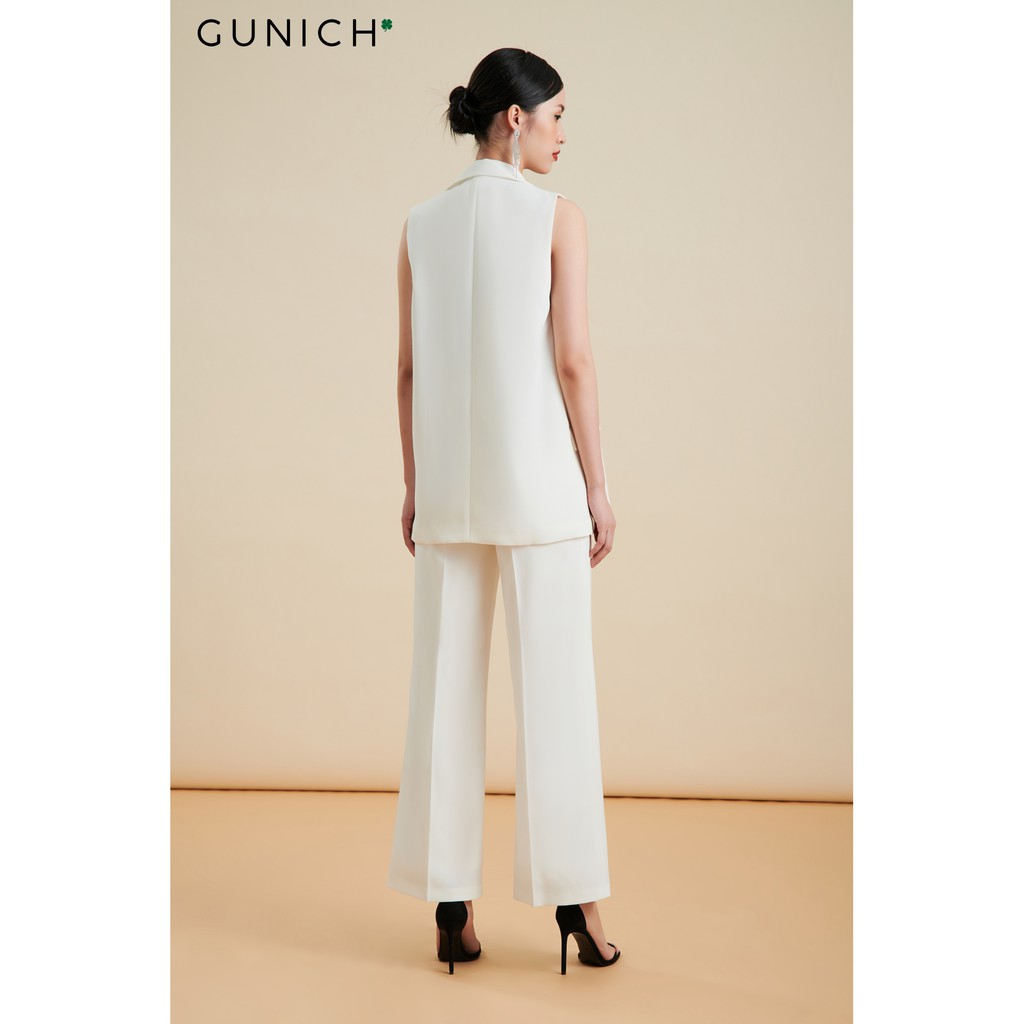 Áo Gile-Blazer màu trắng 2 túi vải tuyết mưa Gunich
