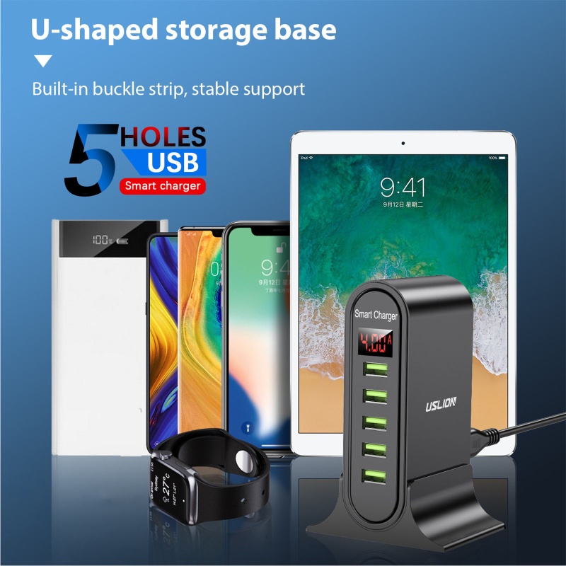 Tẩu Sạc 5 Cổng USB 5V 4A Nhiều Cổng Cho Màn Hình Kỹ Thuật Số Thông Minh