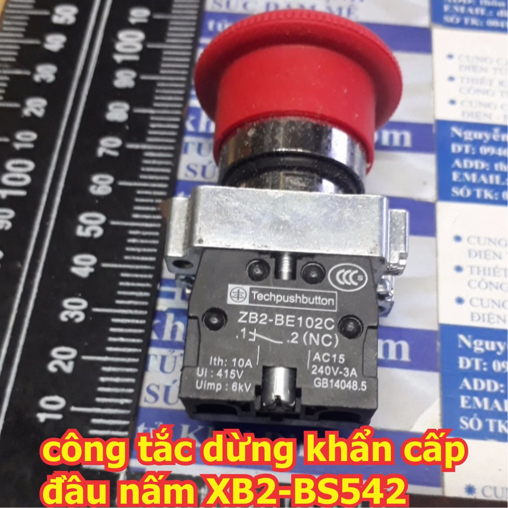 công tắc dừng khẩn cấp đầu nấm, 1 thường đóng, phi 22mm, màu đỏ XB2-BS542 kde5613