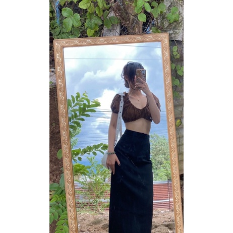 Áo croptop Tay Phồng Nhún Thun