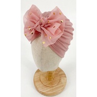 Mũ turban trùm đầu dệt kim đính nơ trang trí phụ kiện cho bé sơ sinh