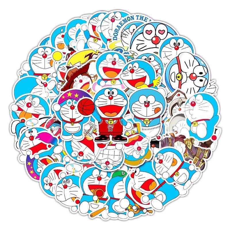 Sticker DOREMON không thấm nước, dán nón bảo hiểm, laptop, điện thoại