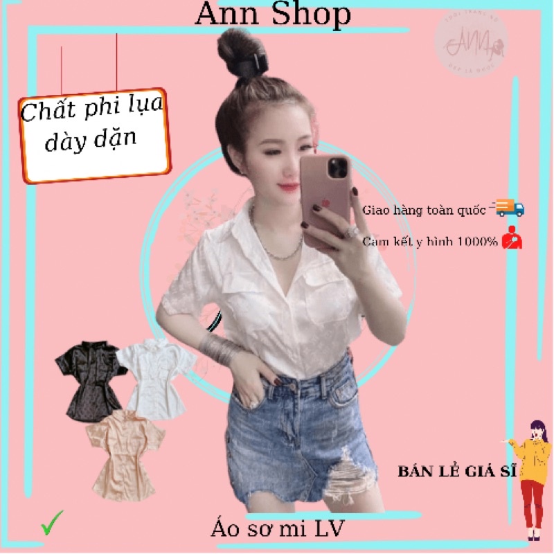 Áo sơ mi LV chất phi lụa mềm mịn, dày dặn, phom dưới 52kg mặc vừa