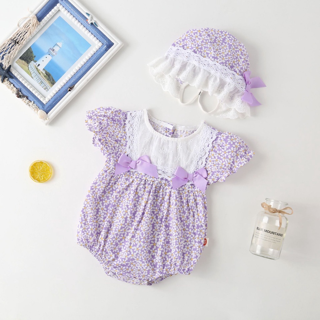 Áo Liền Quần Có Mũ Trùm Đầu + 1 Nón Dành Cho Bé Gái Sơ Sinh