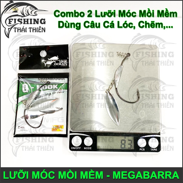 Combo 2 Lưỡi Móc Mồi Mềm Megabarra Có Thìa Chì Lưỡi Mustad Chuyên Dùng Câu Lure Cá Lóc, Chẽm, Tráp, Mú