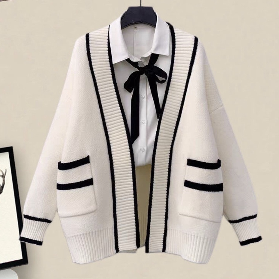Áo khoác len Cardigan 2 màu đen trắng form rộng phong cách Hàn Quốc chất len đẹp - Mã A525-PANOSI