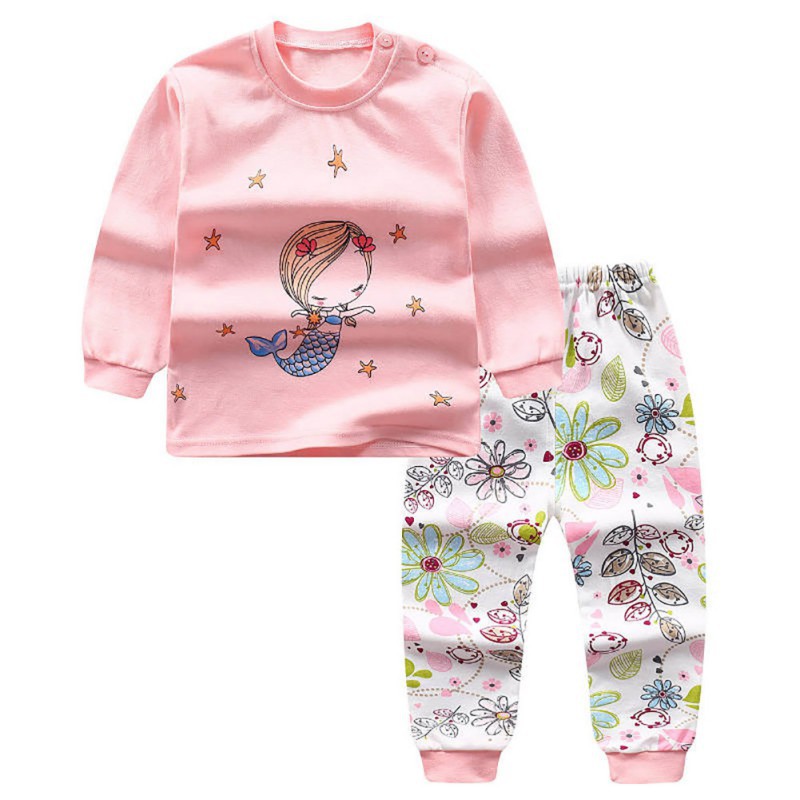 Bộ pijama dài tay in họa tiết hoạt hình + quần dài cho bé