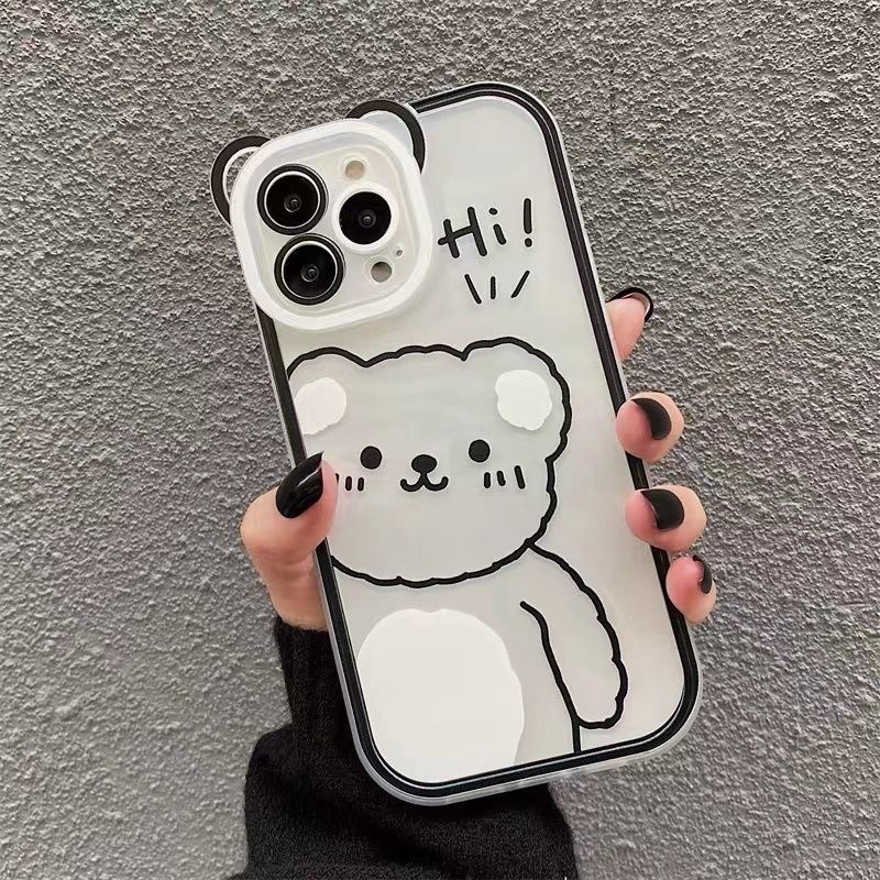 (SIÊU RẺ) Ốp lưng iphone tai cam viền đen gấu Hi 7plus/8/8plus/x/xr/xs/11/12/13/pro/max/plus/promax